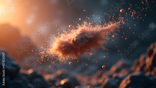 A breathtaking space scene featuring a nebula-like cloud with twinkling particle effects and planetary details