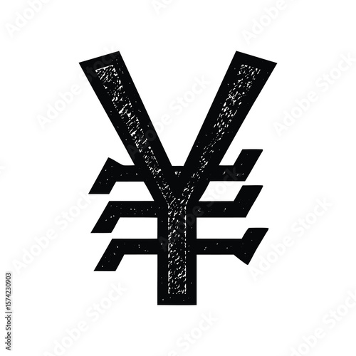 Distressed Grunge Yen or Yuan Symbol Illustration on Isolated White Background