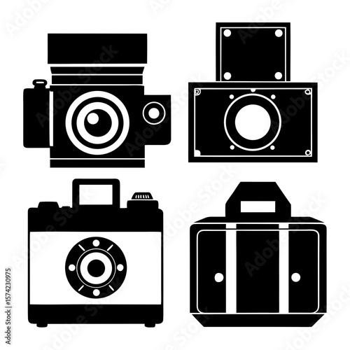 Vintage camera silhouettes collection vintage cameras