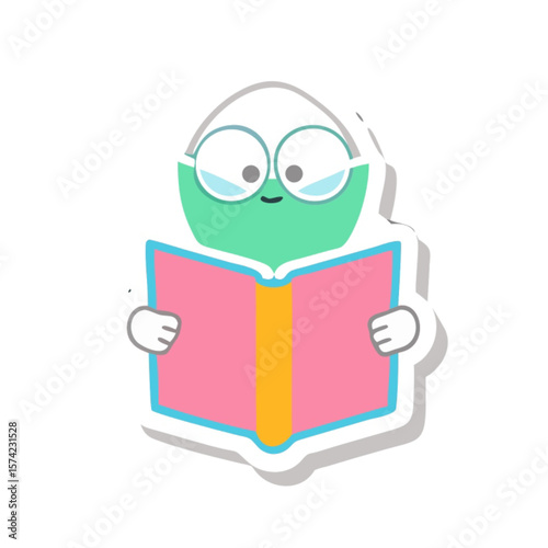 Cartoon child in glasses engrossed in reading a book, a vibrant illustration of a student's fun learning journey