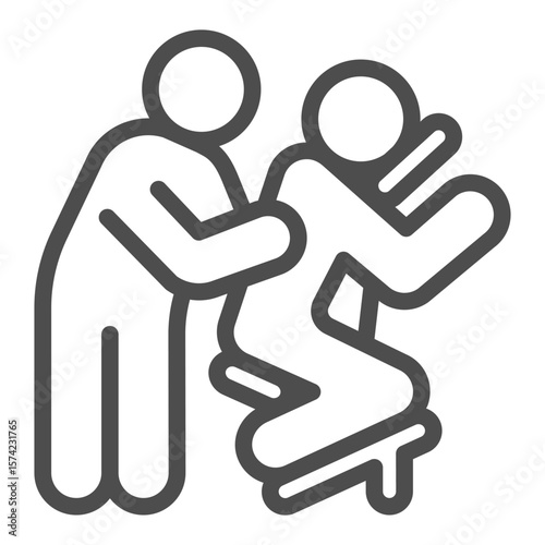 Masseur with man at salon chair line icon, spa massage concept. Vector graphics. Massaging art for client back, therapy sign on white background, outline style icon for mobile or web design.