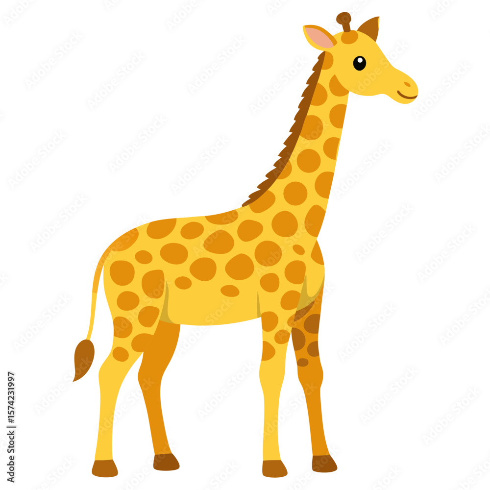 Naklejka premium Yellow giraffe with orange spots standing on white background animal