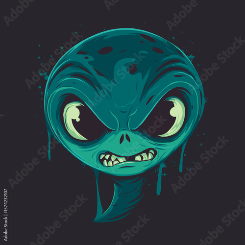 Funny Alien Face, Vector Logo, Illustration