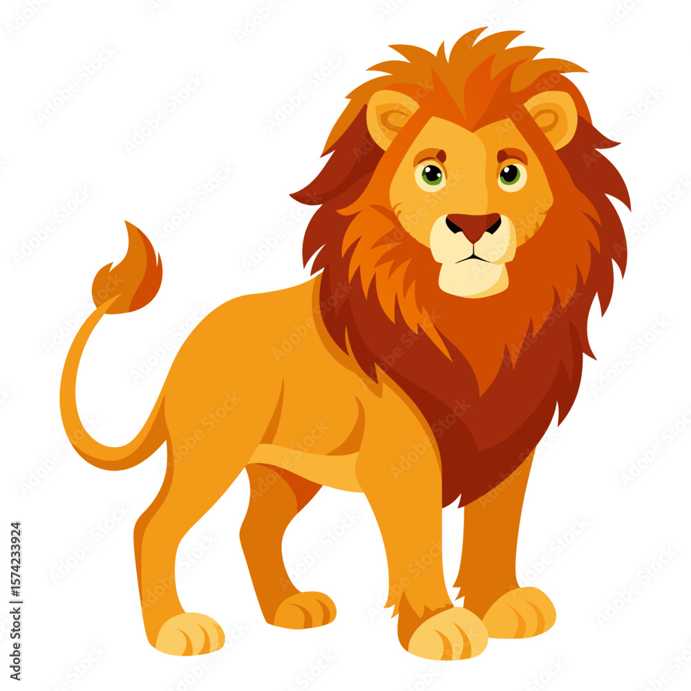 Majestic orange lion with green eyes and fluffy mane animal wildlife