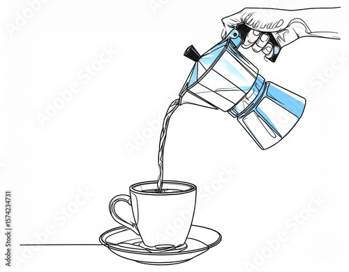 Pouring Coffee From Moka Pot To Cup