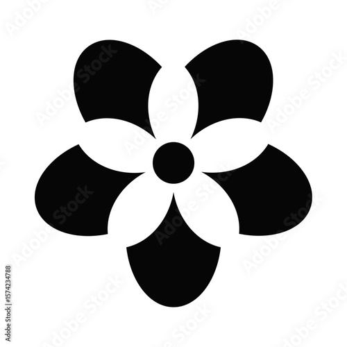 Simple flower icon in black with rounded petals. Perfect for graphic design, SVG cut files, branding symbols, and abstract floral illustrations.