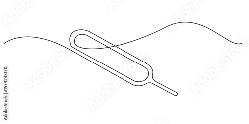 continuous line of SIM card ejector pin.vector image of one line of needle to remove SIM card.cell phone equipment