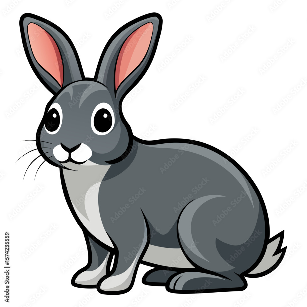 Obraz premium Cute grey rabbit sitting on white background animal