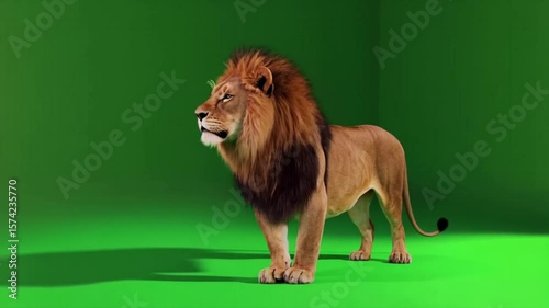 Wallpaper Mural A majestic lion standing proudly against a vibrant green screen backdrop in a studio setting green screen animal video Torontodigital.ca