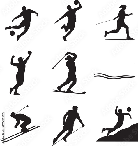 Athletic silhouettes of sports activities action athlete