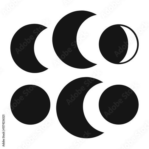 Black moon phase icons crescent gibbous full moon phases