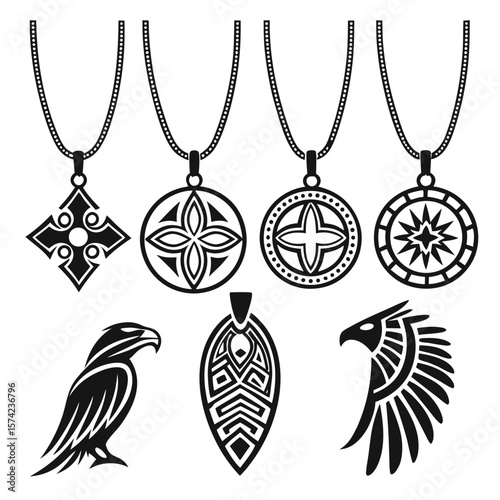Tribal necklaces and pendants with animal motifs silhouette