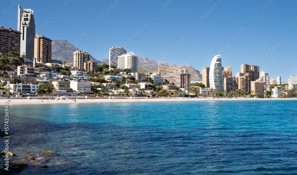 Fototapeta premium Spain - Benidorm Beachfront hotels and buildings
