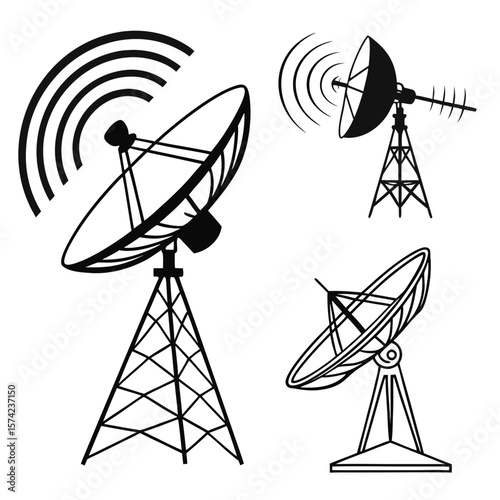 Satellite dish and antenna communication signals broadcast