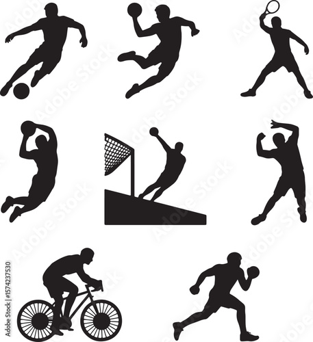 Diverse athletes engaged in various sports activities soccer handball
