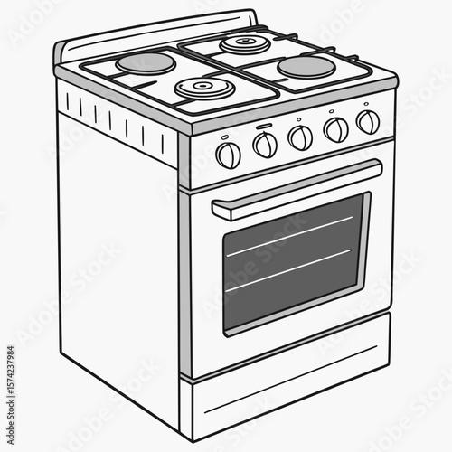 White stove with four burners and oven kitchen appliance