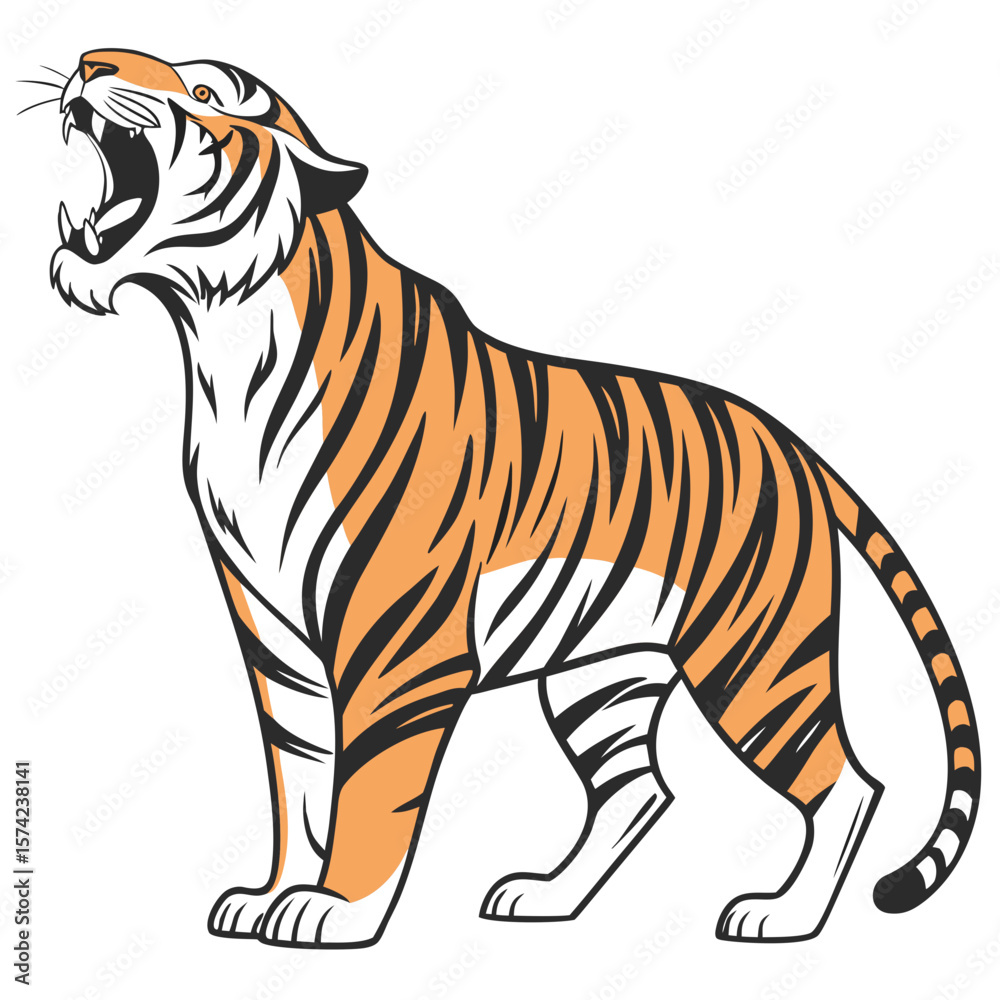Obraz premium Roaring tiger with orange black and white stripes animal