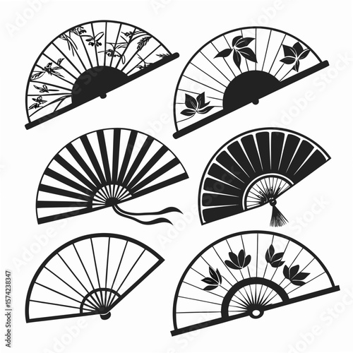 Traditional Asian and African Fans with Decorative Motifs vector