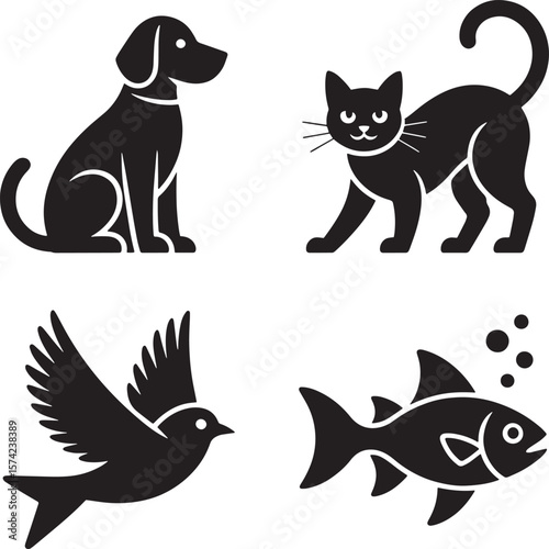 Dog cat bird fish icons animal