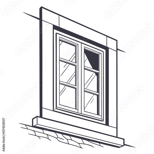 Window pane with dark frame and sill architectural detail