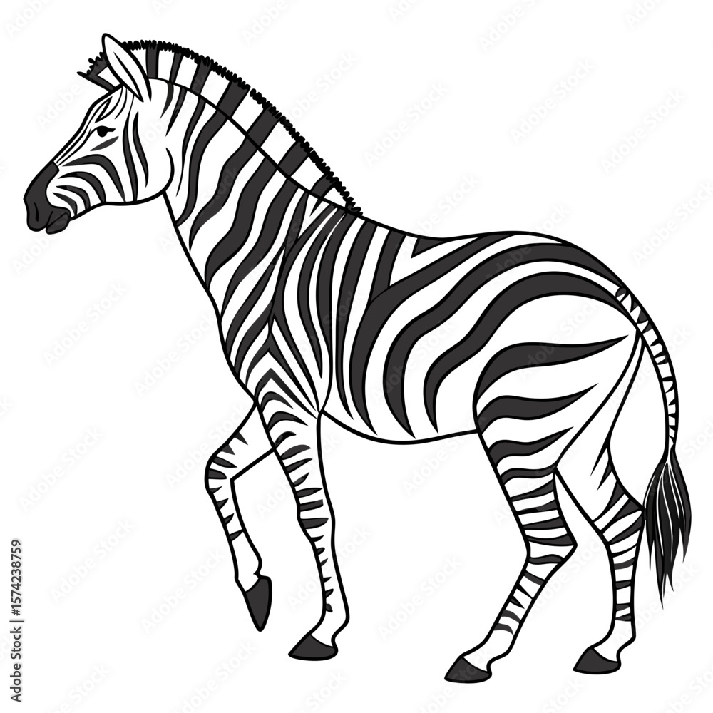 Fototapeta premium Striped equine walking on white zebra animal