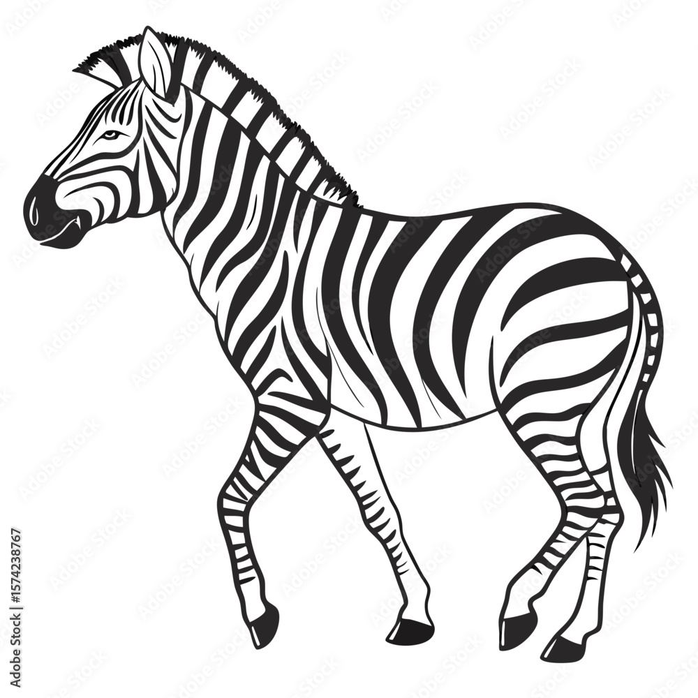 Fototapeta premium Zebra walking on white background animal wildlife