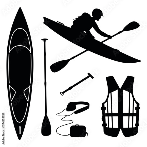 Water Sports Gear Collection Silhouette surfboard paddleboard
