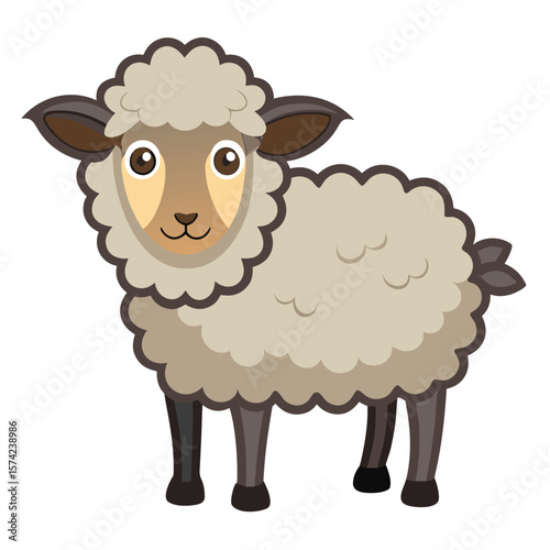 Cartoon sheep with fluffy wool and brown ears animal