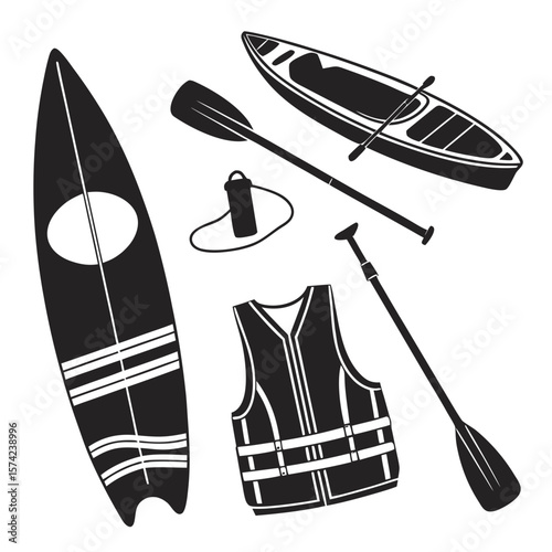 Surfboard kayak paddles and life vest water sports
