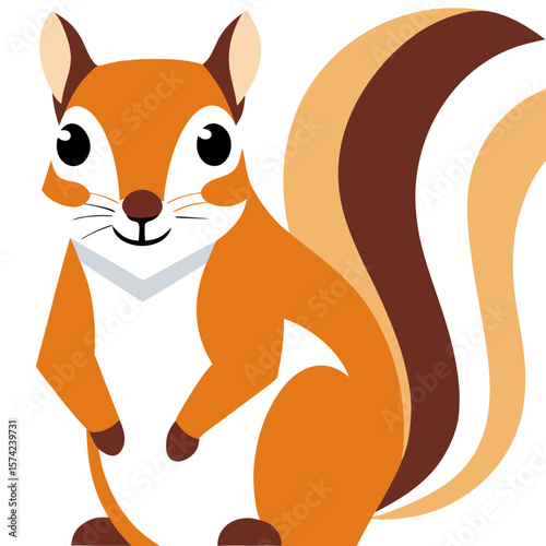 Adorable orange squirrel with bushy tail on white background animal cute