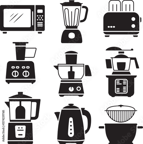 Kitchen appliance icons microwave blender