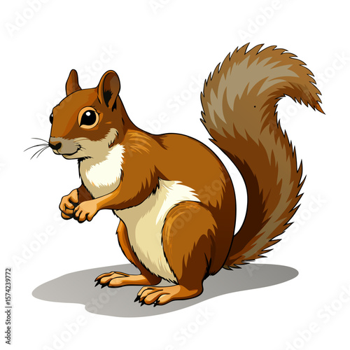Brown squirrel with bushy tail on white background animal wildlife