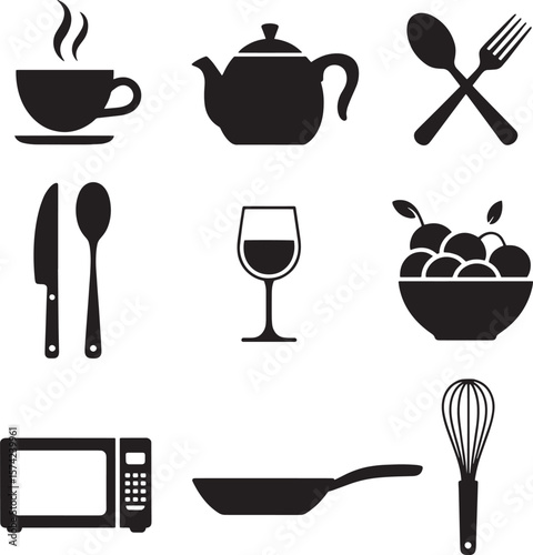 Kitchenware and food items collection steam teapot