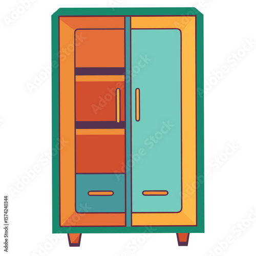 Colorful wardrobe with open compartments cabinet storage
