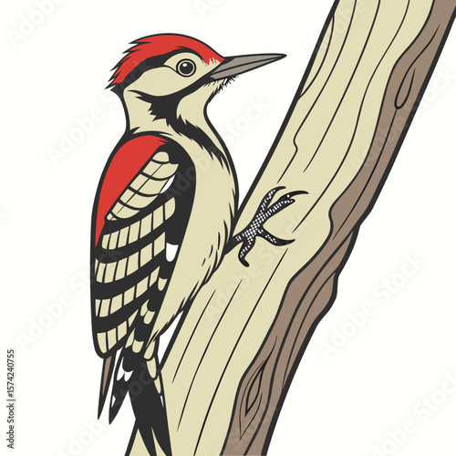 Red crowned woodpecker clinging to a tree trunk bird