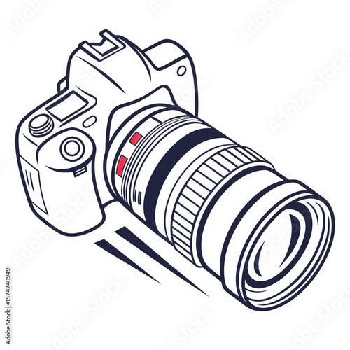 Professional camera with zoom lens and red accents photography digital