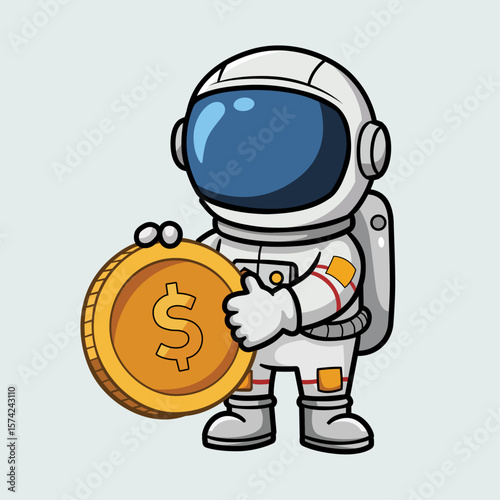 Astronaut holding Golden Coin: An astronaut, fully suited in a spacesuit, is depicted holding a large golden coin, creating an engaging visual of financial achievement and cosmic exploration.