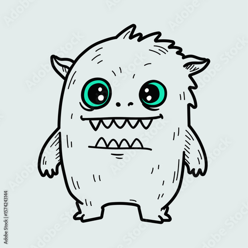 Cute and Friendly Monster Illustration: A charming monster illustration, perfect for adding a touch of whimsy and delight. The creature boasts a playful demeanor with large.