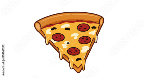 A Cartoon Slice of Pizza with Pepperoni and Mushrooms on a White Background