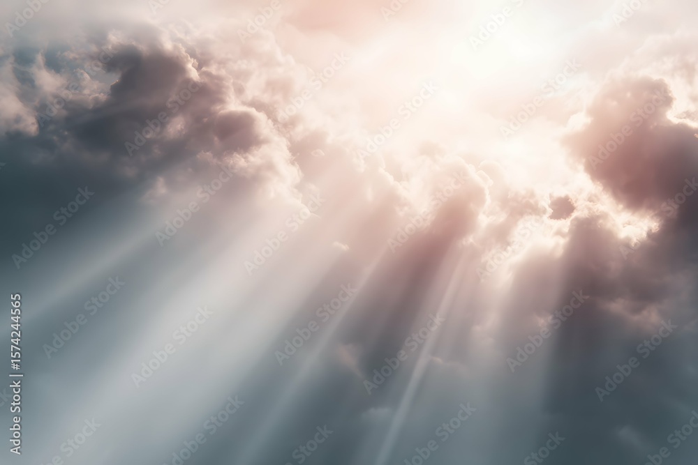 Fototapeta premium Celestial hug of gentle glow and wispy clouds, like heaven's comforting whispers.