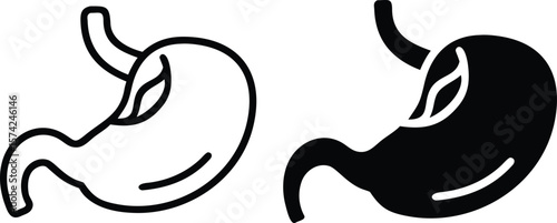 Stomach Organ Icon Set – Black and White Human Digestive Anatomy Vector Illustration