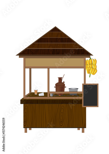 Street Stall Vector Art. Street Food shop design with white background issolated.