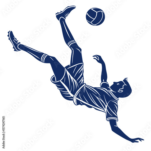 Dynamic silhouette of a soccer player performing a bicycle kick with the ball in mid air