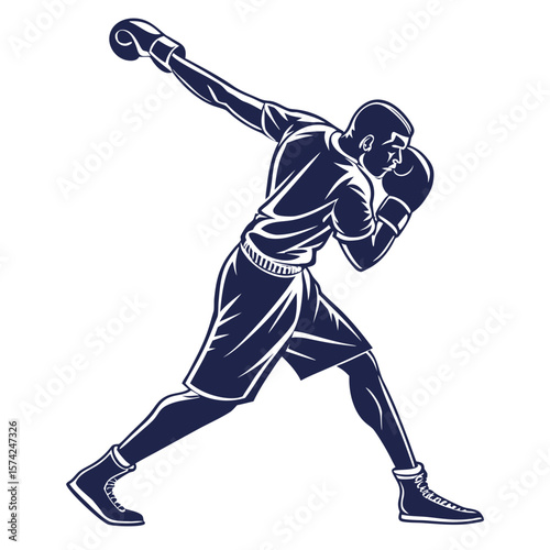 Dynamic silhouette of a male boxer throwing a powerful punch during a competitive match or training session