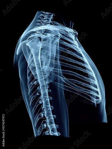 X-Ray Image of Human Upper Spine and Shoulder Bones