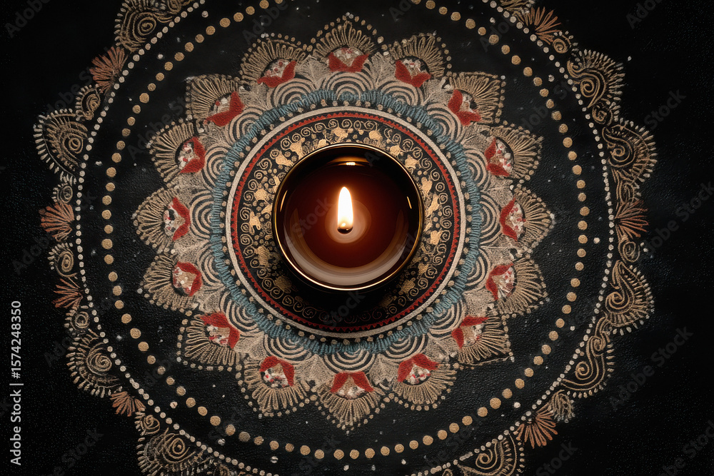 Obraz premium mandala design with oil lamp