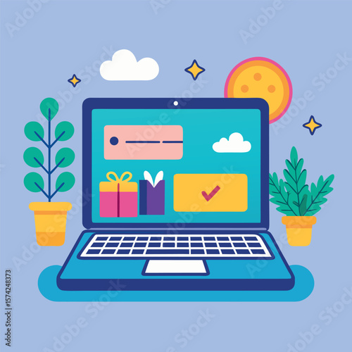 Laptop Online Shopping Illustration