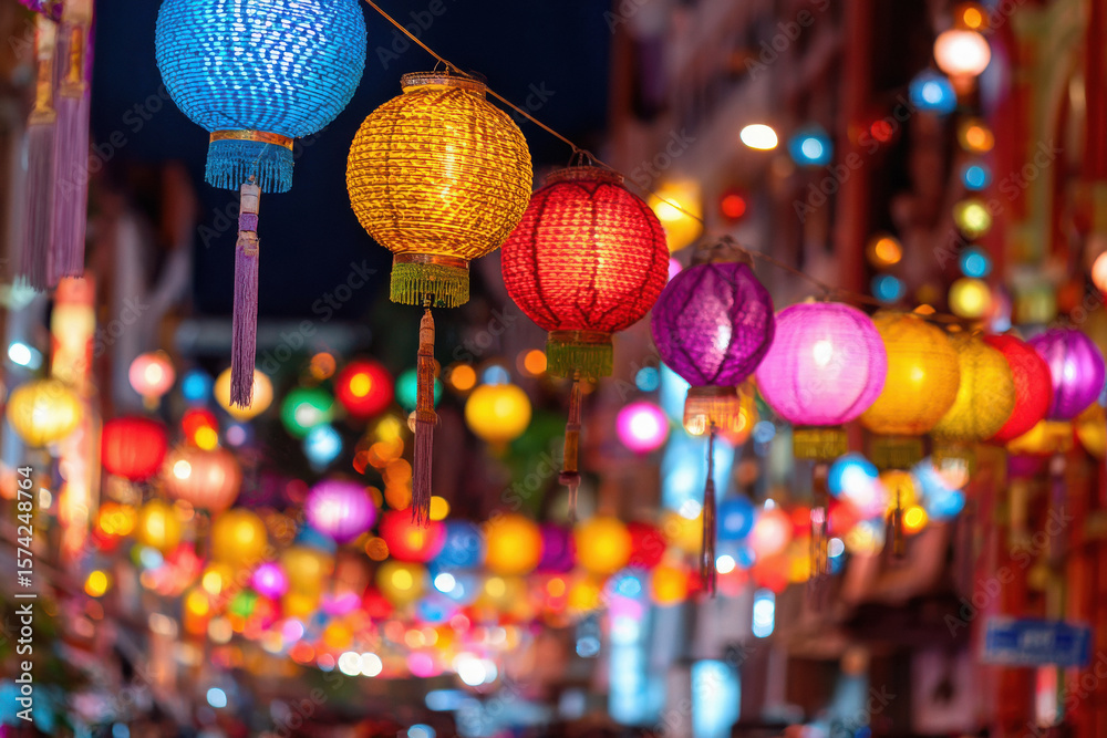 Obraz premium street decorated with diwali lantern