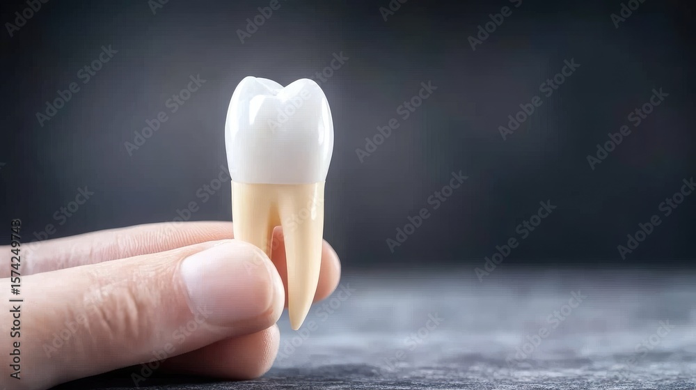 custom made wallpaper toronto digitalHuman hand presents anatomical model of a molar tooth on neutral backdrop
