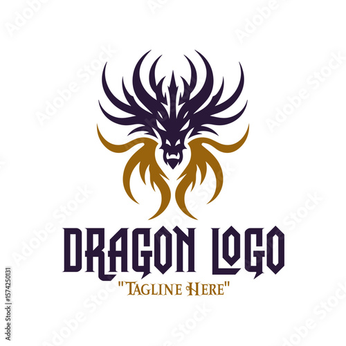 Quadro su tela Mystical Purple and Gold Dragon Head Logo for Fantasy Branding and Powerful Iden